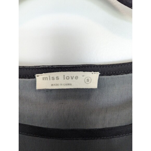 Miss Love Black Mesh Embroidered Bird Blouse Size Small - Picture 8 of 13